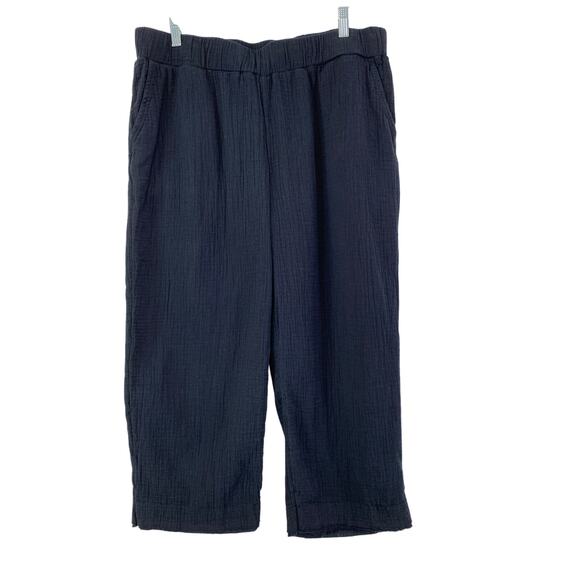 LOGO by Lori Goldstein Beach to Street Cotton Gauze Crop Ankle Pants Sz LP Black - Picture 2 of 9